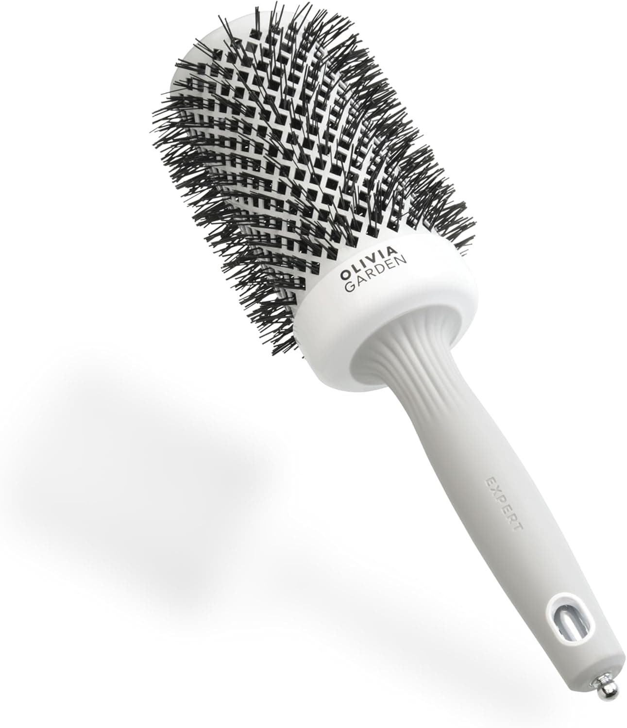 Olivia Garden Expert Blowout Shine - Branco e cinzento - 55 - Escova redonda de cerâmica antiestática para uma secagem brilhante e sem encrespamento