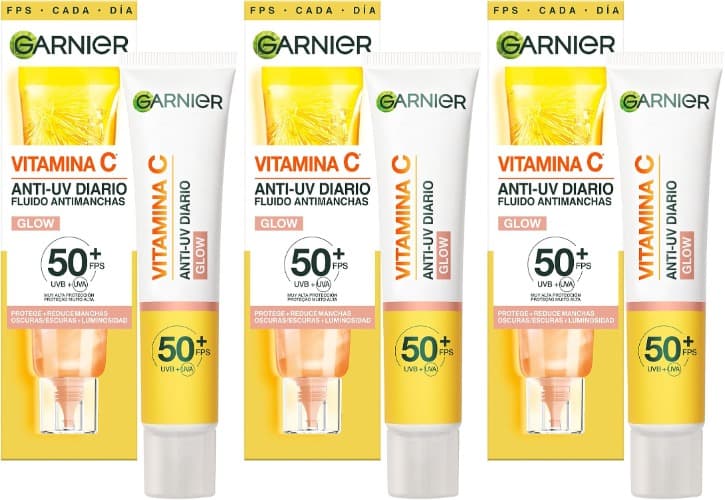 Garnier Vitamina C Fluido antimanchas, anti-UV, efeito diário Glow FPS50, protege, evita e reduz manchas, para todos os tipos de pele, 40 ml