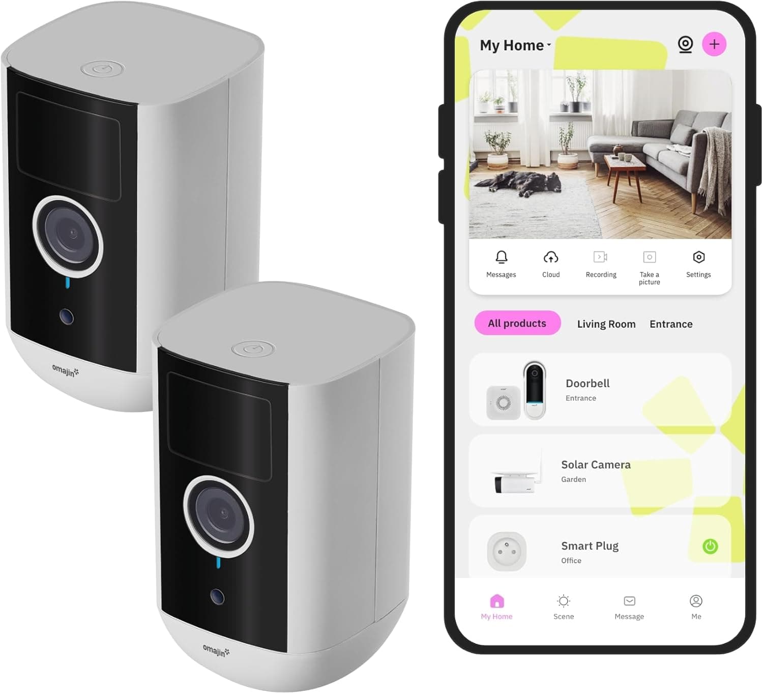 OMAJIN by Netatmo, 2 x câmara de segurança interior exterior 2K sem fios, visão 140°, IP65 Waterproof, 64 SD/Cloud, detecção humana/movimento, bateria 9600 mAh, áudio bidirecional, OBU-2OWC