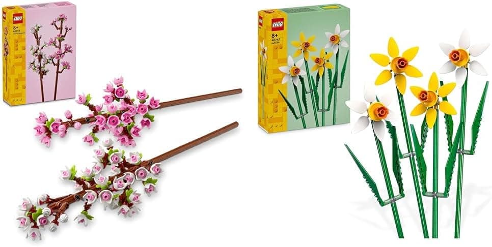 LEGO Creator Flores de cerejeira, flores artificiais de decoração para quarto e acessório & Creator Narcisos, kit de casacos de flores artificiais, exponha este ramo em casa