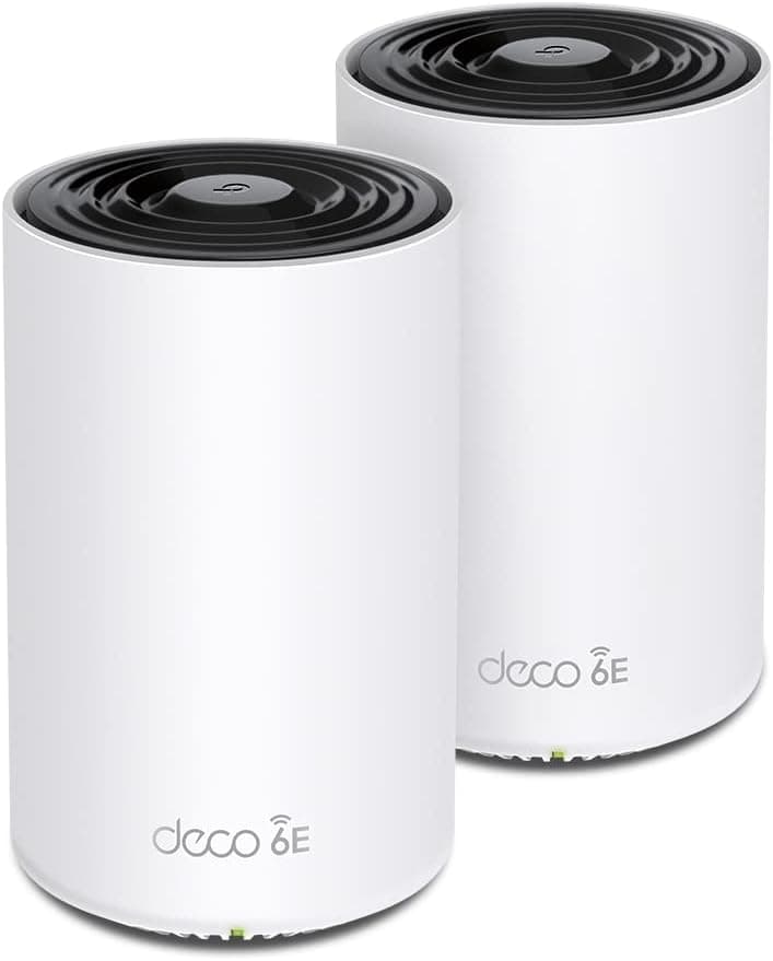 TP-Link Deco XE75 Pro (2-Pack), WiFi 6E AI Mesh AXE5400 Mbps, 1 porta de 2,5 Gbps, 2 portas de 1 gigabit, 6 GHz, banda real tripla, cobertura de 510 m2
