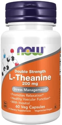 Now Foods, L-Teanina, 200 mg, 60 cápsulas veganas, aminoácido