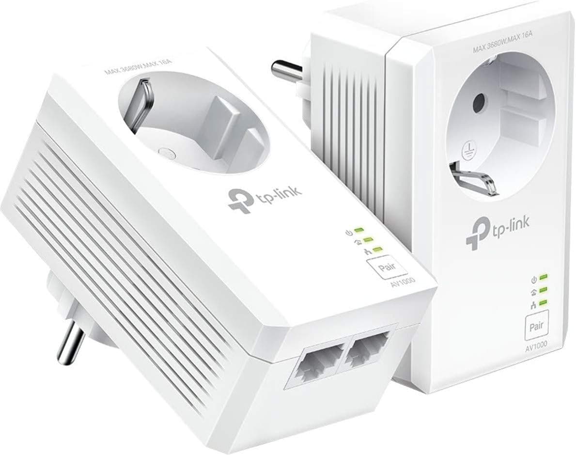 TP-Link Conjunto de adaptadores Powerline TL-PA7027P KIT (com tomada elétrica, 2 portas Gigabit, Plug&Play, compatível com todos os adaptadores Powerline HomePlug AV/AV2, sem Wi-Fi)