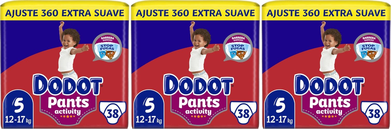 Dodot Activity Pants | Cuecas de fralda tamanho 5 para crianças 12-17 kg com 38 unidades e barreira anti fugas