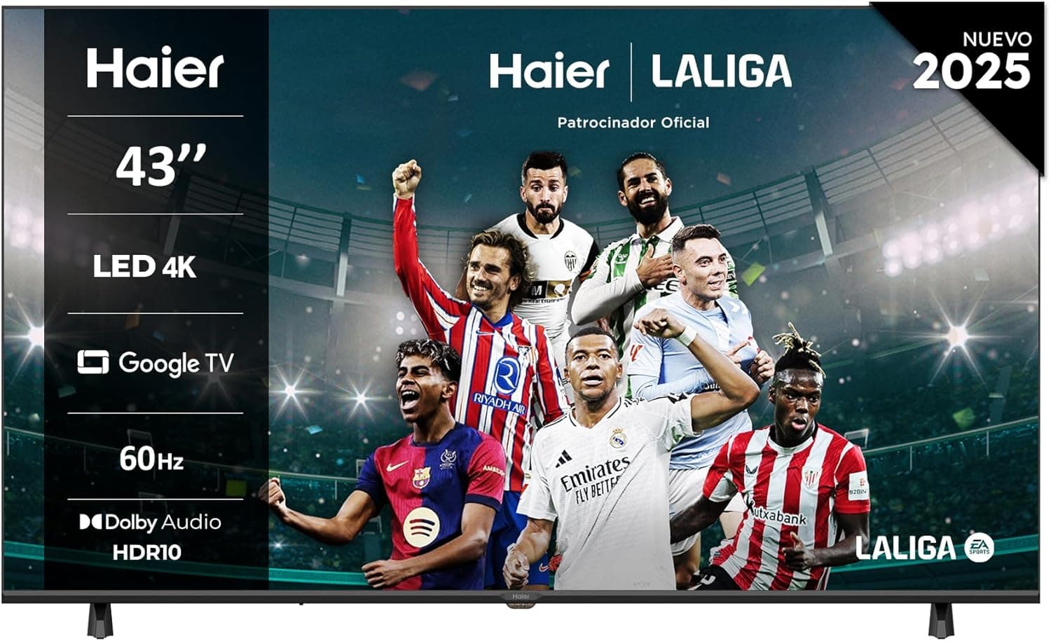 Haier Direct LED 4K UHD H43K85FUX 43", Smart TV, Google TV, Dolby áudio, HDR 10, Smart Remote Control, Google Assistant, Processador Quad Core, Bluetooth 5.1, DBX TV, HDMI 2.1 x 4, sem M. Arcos, 2024
