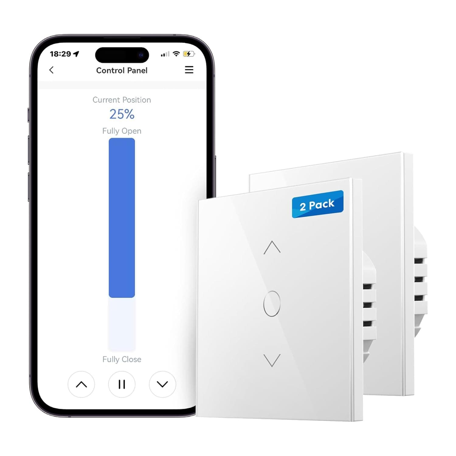 Meross Interruptor de persianas WiFi, interruptor inteligente de cortina LED, compatível com Alexa e Google Assistant, controlo por percentagem, 2,4 GHz, 2 peças (precisa de cabo neutro)