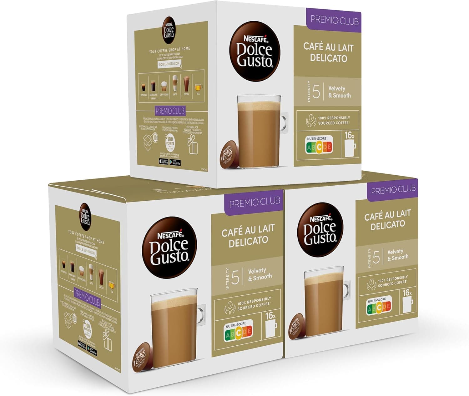 NESCAFÉ Dolce Gusto Café com leite delicato - cápsulas de café, 48 cápsulas (3 x 16), torrada média com notas subtis a caramelo, originais para cafeteiras Dolce Gusto