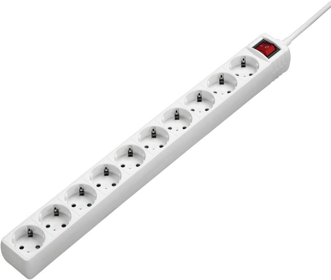 Extensão Hama de 10 tomadas com interruptor (cabo de 3 m, máximo 3500 W. Extensão XXL de tomadas em cor branca