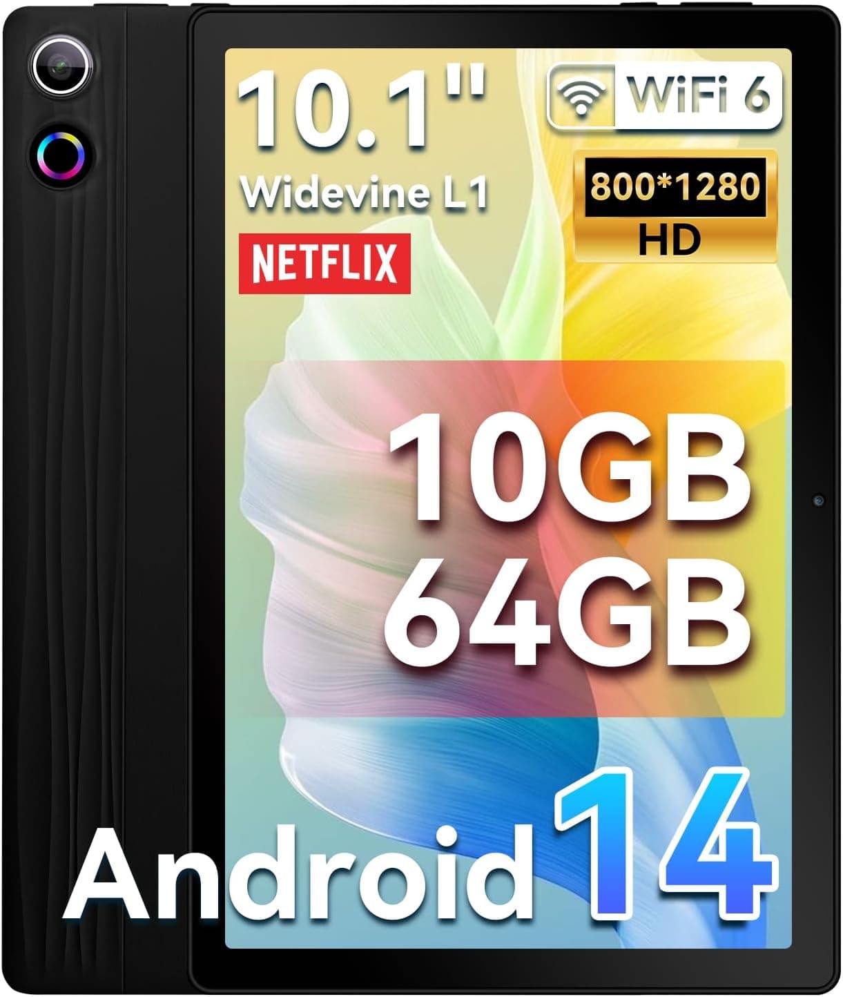 HotLight Tablet de 10 polegadas, Android 14 Tablet com reconhecimento facial, Aura espiritual, Octa-Core Touch Tablet e USB OTG, WideVine L1, WiFi6, BT 5,3, 10 GB + 64 GB (TF 1TB), 5000 mAh (preto)
