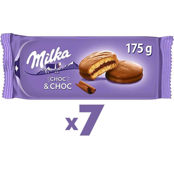 Milka Choc & Choc Biscoitos recheados de cacau e revestimentos com chocolate com leite dos Alpes 175 g