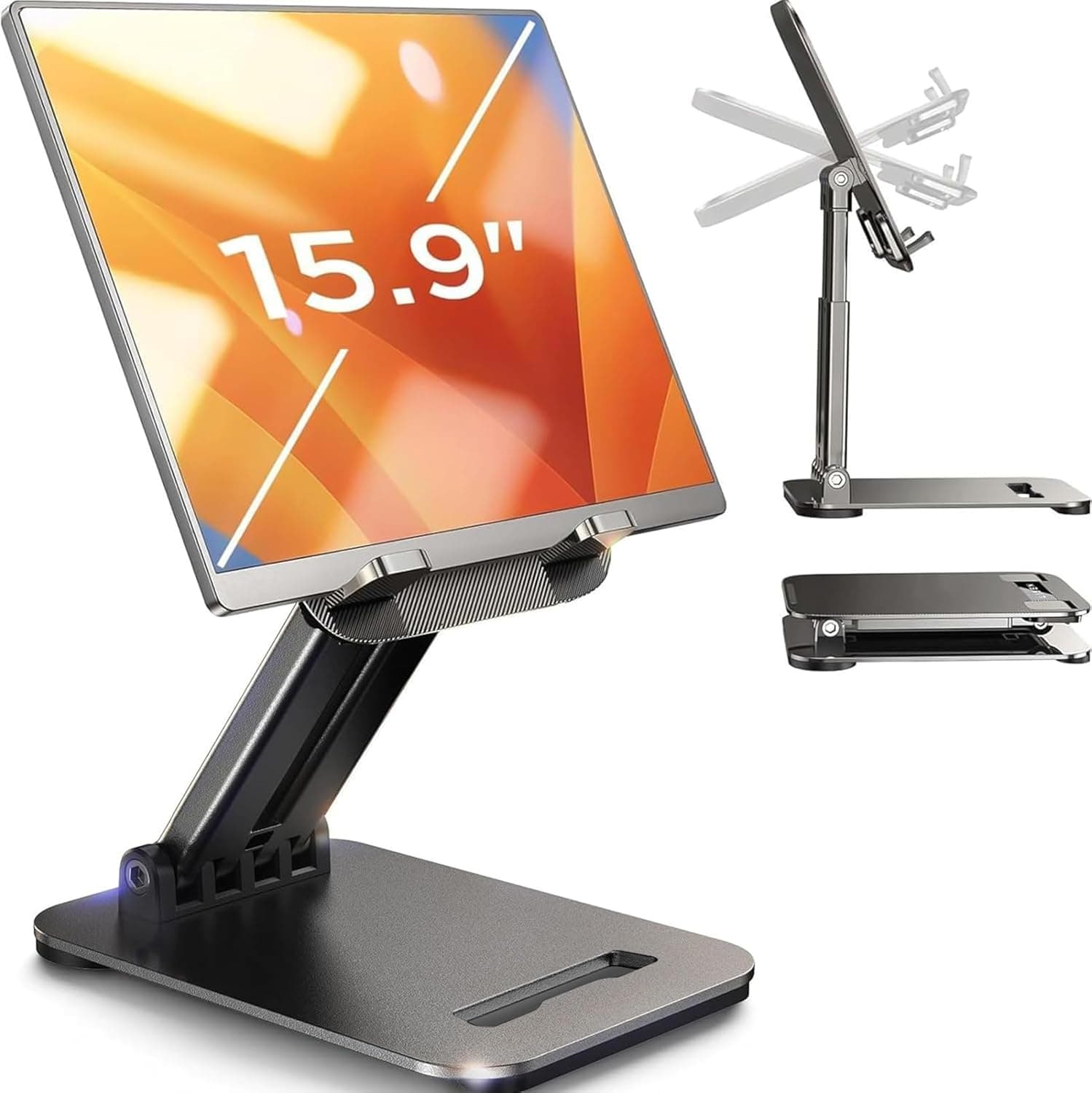 LISEN Suporte para iPad suporte tablet mesa ajustável, suporte Kindle monitor ecrã portátil multiângulo metal atril tablet para 2024 iPad Mini 7 iPad Pro Tablet/monitor portátil/Kindle 4,7" - 15,9"