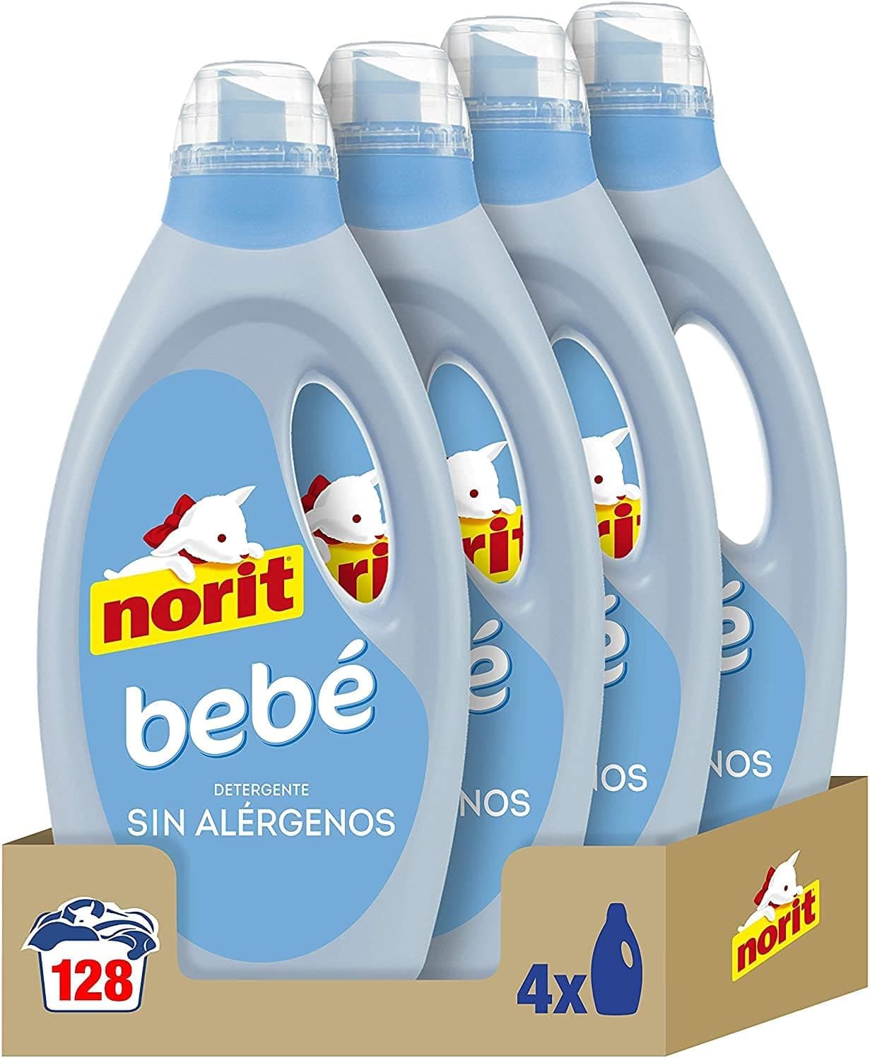 NORIT Bebé - detergente líquido para roupa de bebé, peles sensíveis e tópicas, conjunto de 4 unidades de 1125 mililitros, 4500 mililitros