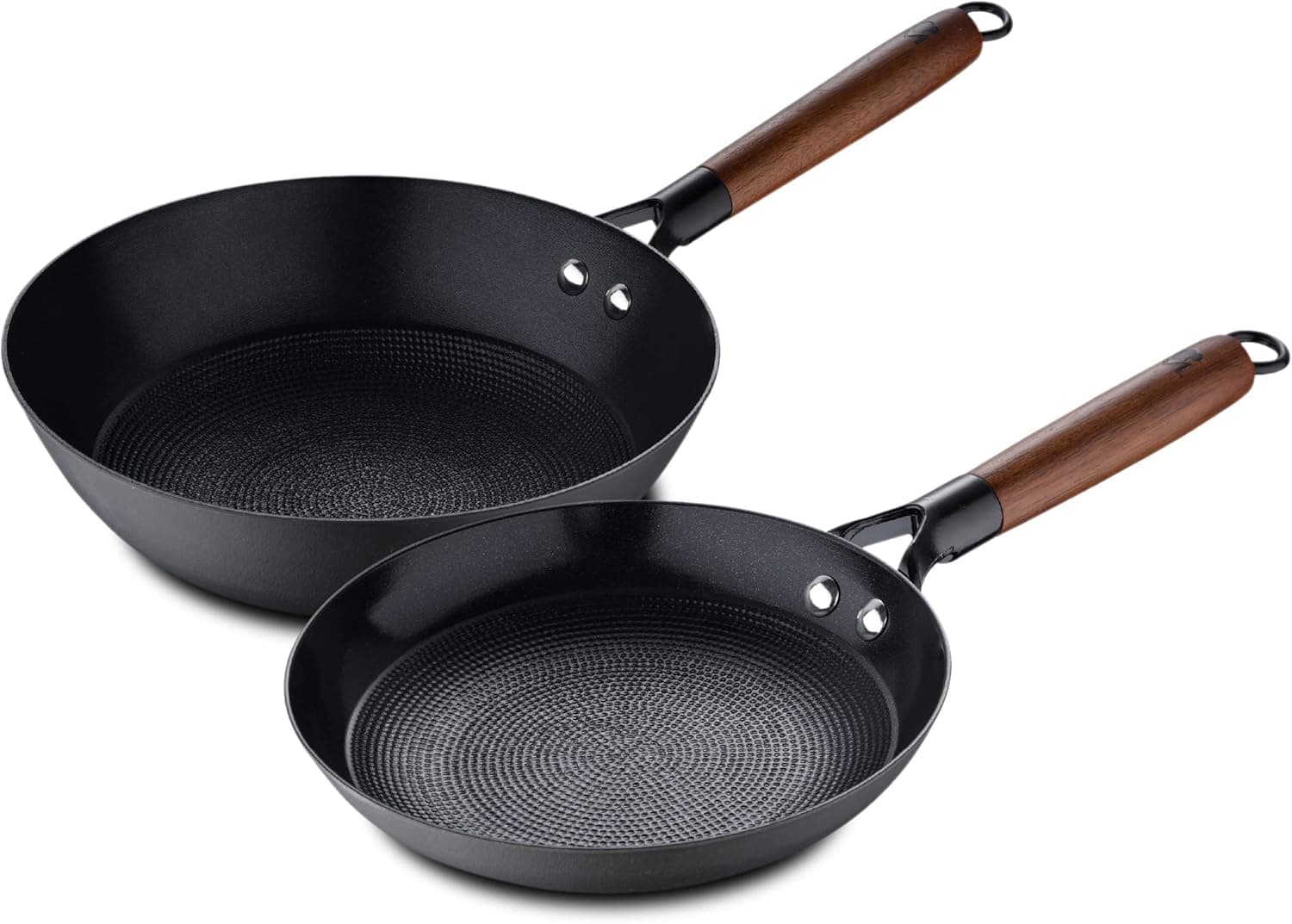 MasterPro Odin Grelha redonda de 32 cm, antiaderente, alças ergonómicas de madeira de acácia, ideais para cozinhar no churrasco, adequado para indução e forno, sem
