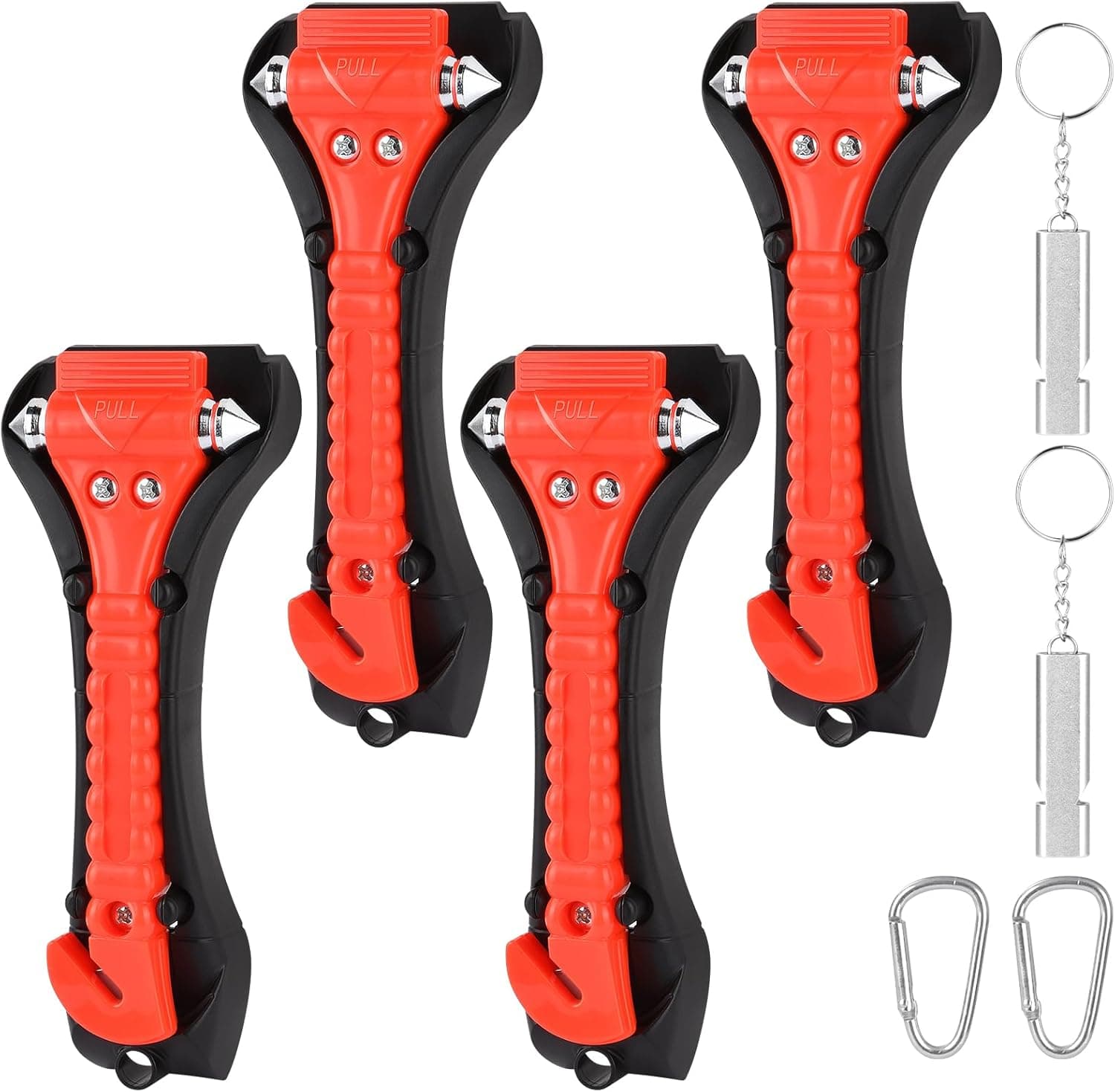 URAQT 2 in 1 | Kit de emergência para carro com 4 martelos corta-cintos, apitos e mosquetões para janela