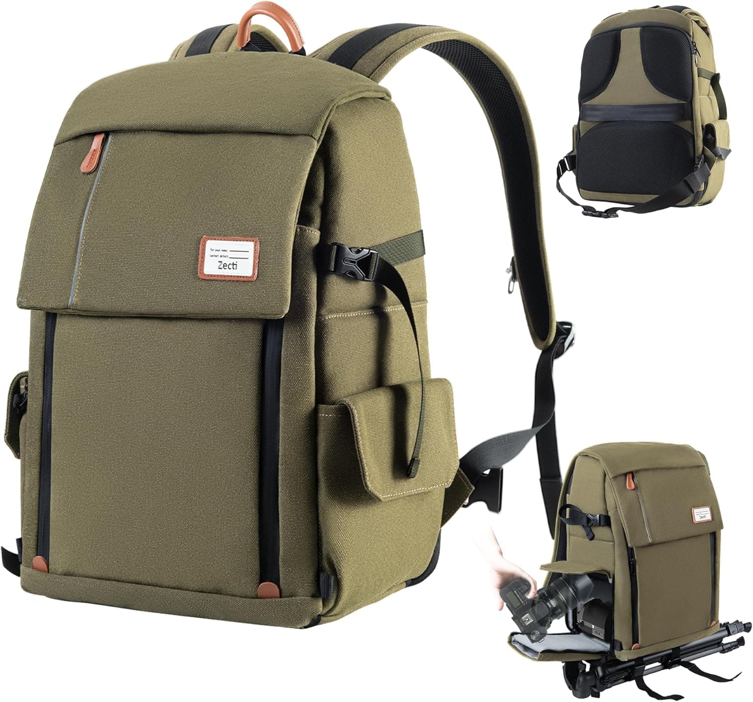 Zecti Mochila profissional para câmara anti-choque e impermeável mochila fotografia DSLR de grande capacidade grande com protetor de chuva - verde