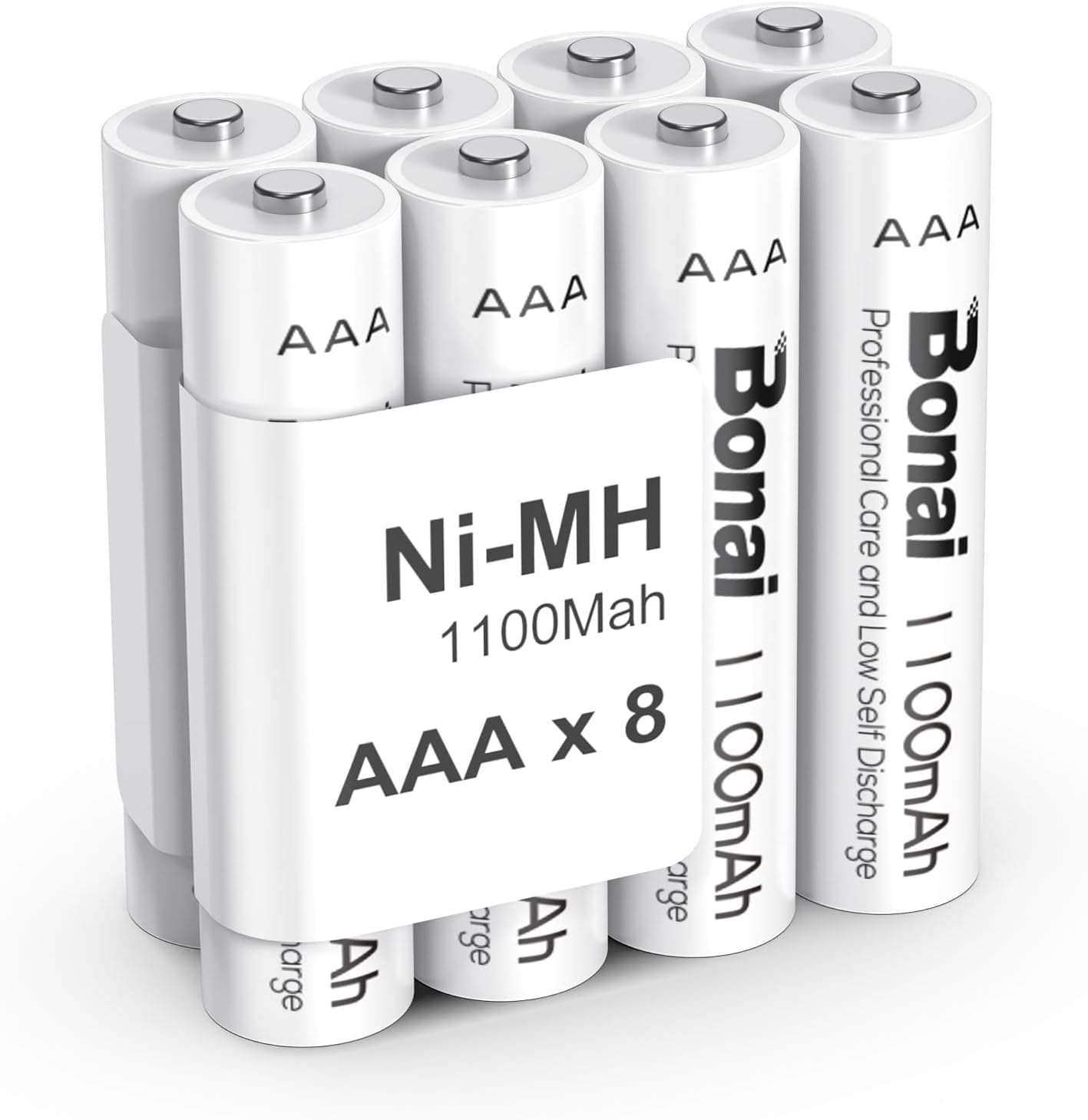 Pilhas recarregáveis AAA, BONAI 1,2 V alta capacidade 1100 mAh Ni-MH 1200 ciclos AAA bateria recarregável, baixa auto-descarga (8 peças)