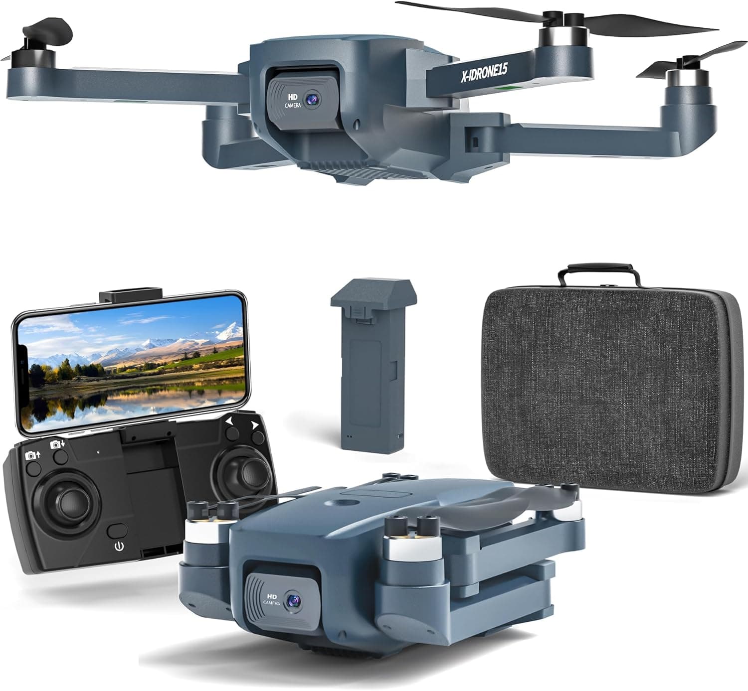 Dron X15 P com câmara HD 1080P, motor sem escovas, para iniciantes, 11 m/s máx, nível de vento 4, controlo remoto 5G WiFi FPV, vídeo profissional para adultos, quadricóptero RC UAV, 2 baterias