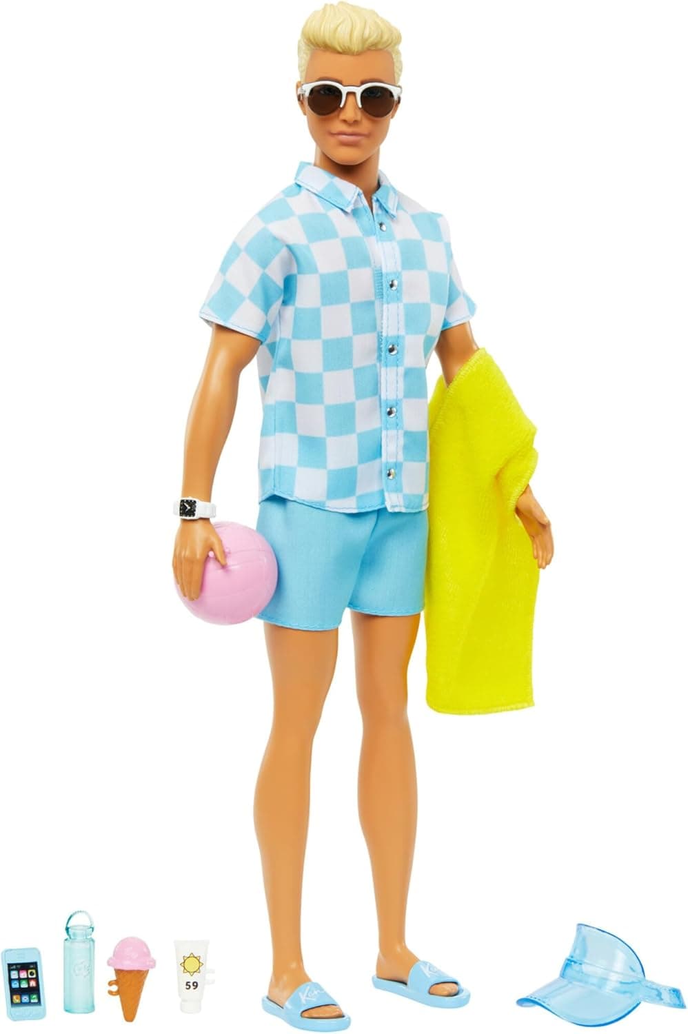 Barbie Ken Dia na praia boneco de brinquedo feito de plásticos reciclados, modelos sortidos, 3 anos (Mattel HPL74)