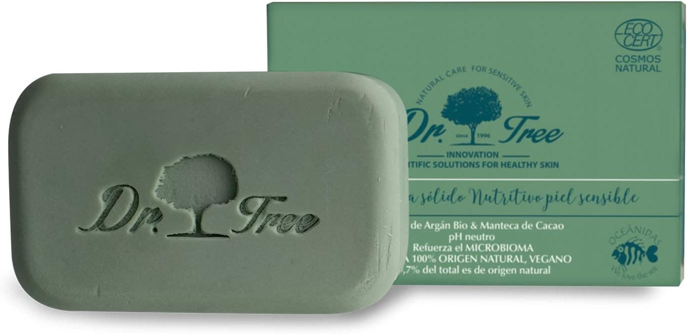 Dr. Tree Gel sólido nutritivo, pele sensível, fortalece o microbioma, ECOCERT, 99,7% ingredientes naturais, óleo de argão bio, sem sulfatos SLE, SLS, sem parabenos, sem silicone, 120 g