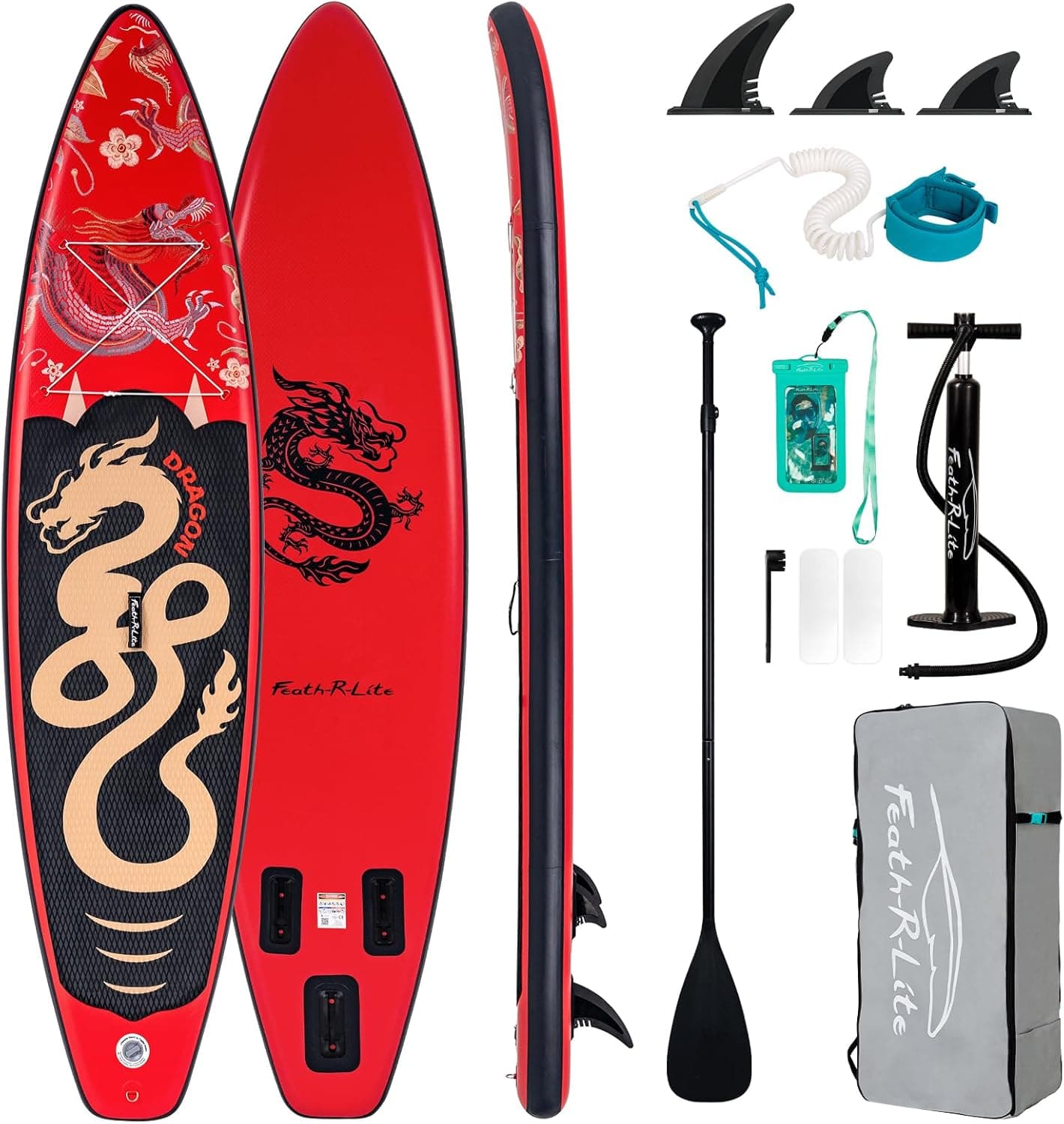 FEATH-R-LITE Tabela de Paddle Surf insuflável multifuncional com bomba manual, mochila Sup, correia, remo ajustável, para adultos de todos os níveis de habilidade