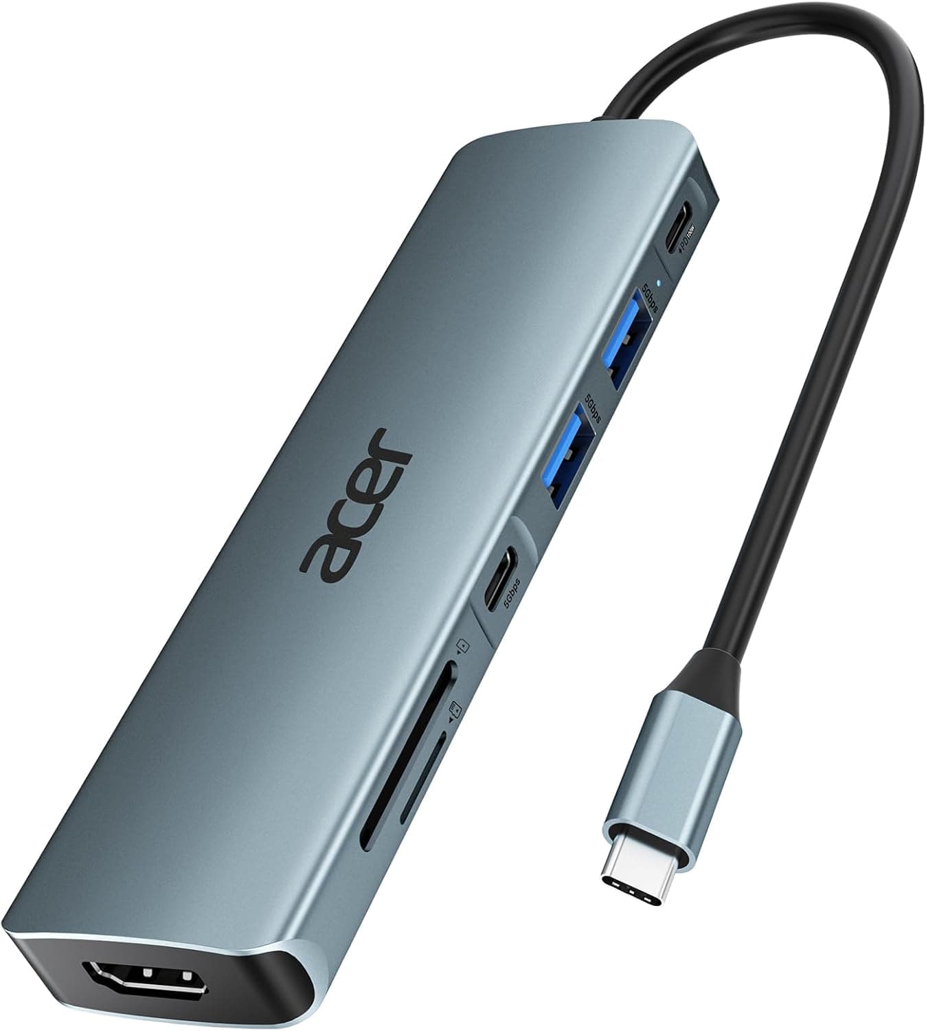 Acer USB C Hub 7 em 1 | Docking station com HDMI 4K, 2 USB 3.0, leitor de cartões SD/TF e entrega de energia 100 W