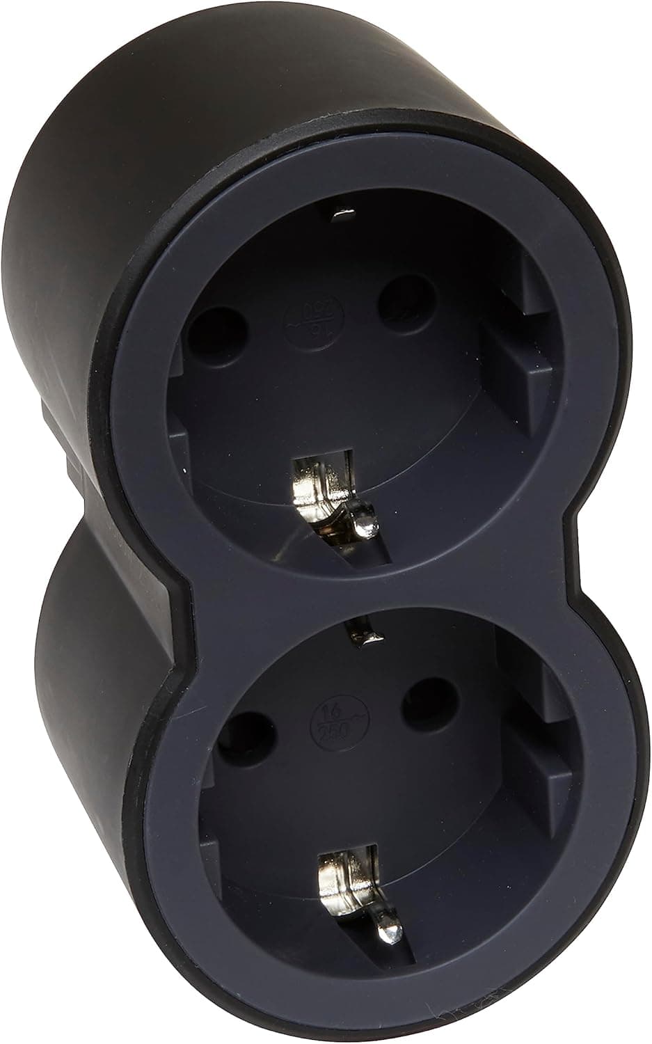 Legrand 694517, Adaptadores 2P+T, 2 tomadas de corrente/frontais, latão de tomadas, cor preto/cinzento escuro