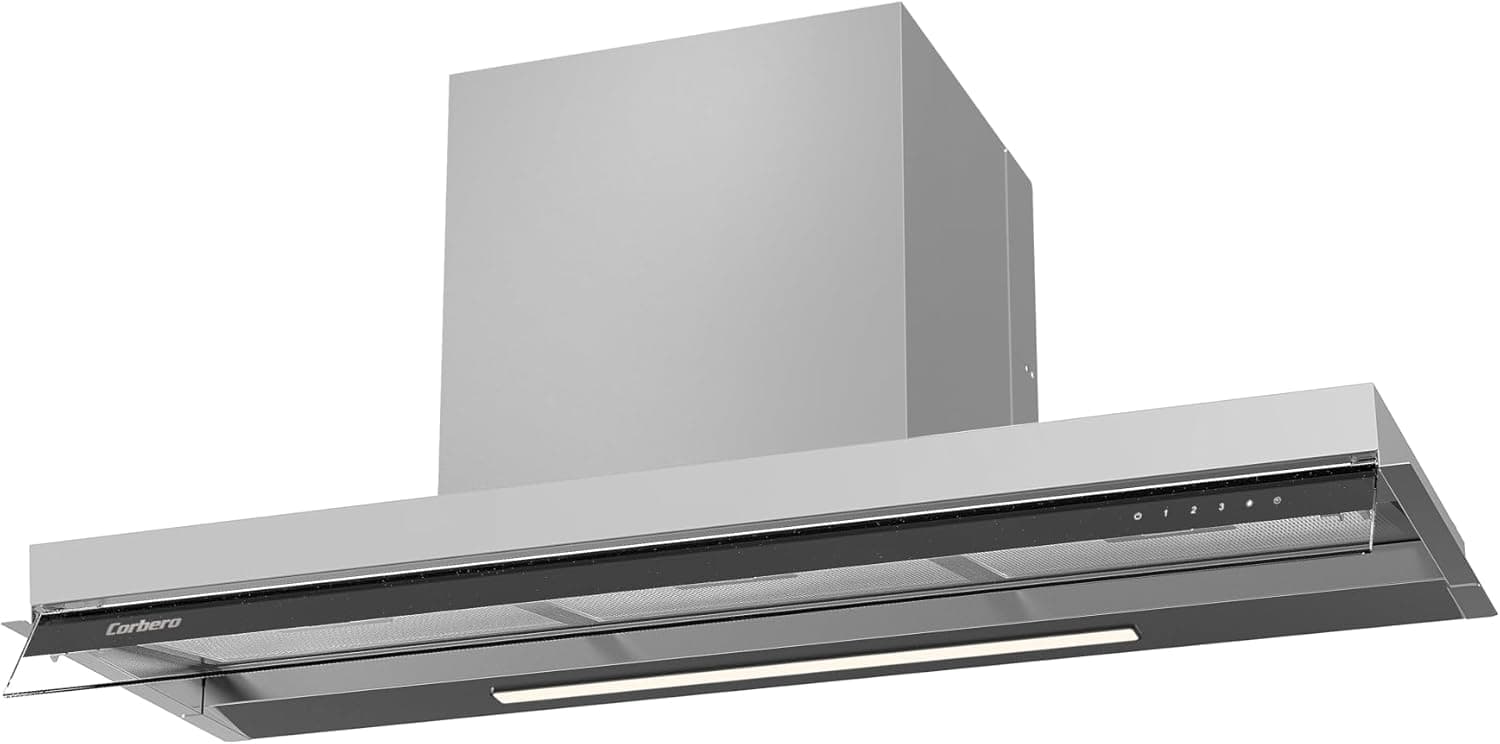 Corberó Grupo de filtragem, 90 cm, MARA9075X, fluxo de 750 m3/h, 230 W, 3 velocidades, filtro de alumínio de 3 camadas, filtro de carbono, eficiência energética B, cor aço inoxidável