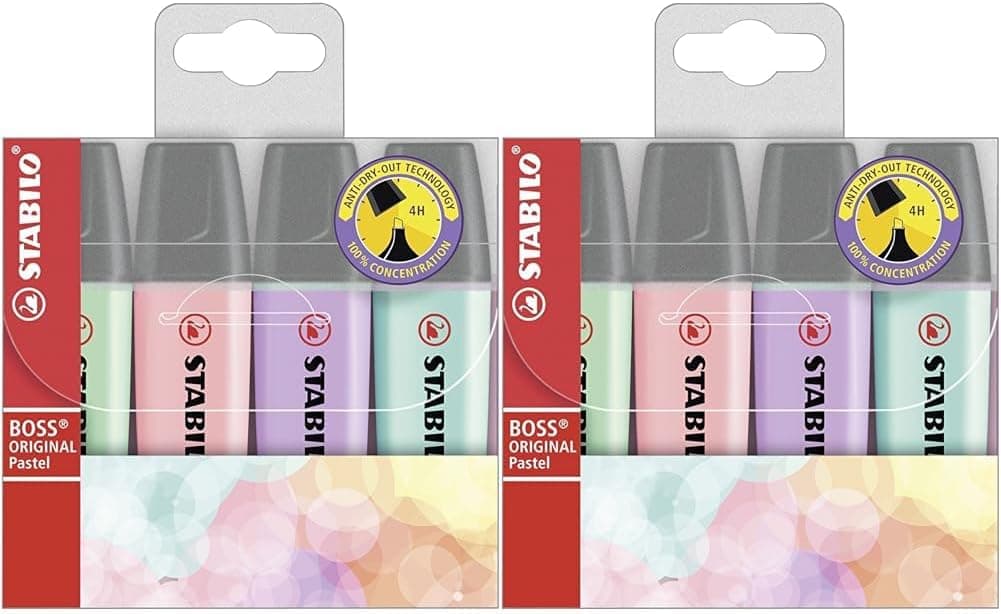 STABILO Marcador BOSS original pastel - estojo com 4 cores, pack de 2