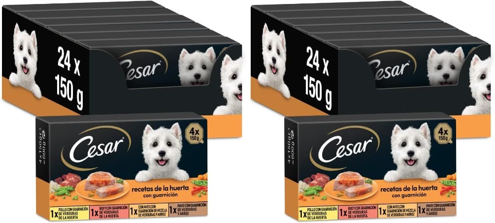 Cesar Comida húmida para cães, receitas de horta em paté e gelatina, 48 x 150 g