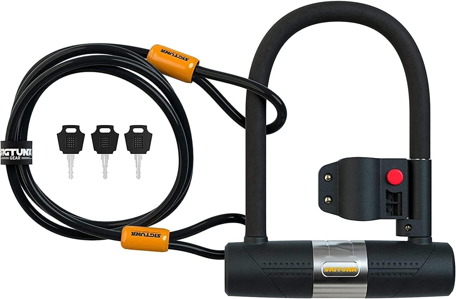 SIGTUNA, cadeado de bicicleta em U de 16 mm com suporte, corrente de aço de 1,2 m e 3 chaves de alta segurança para bicicletas de estrada, bicicletas elétricas, bicicletas de montanha