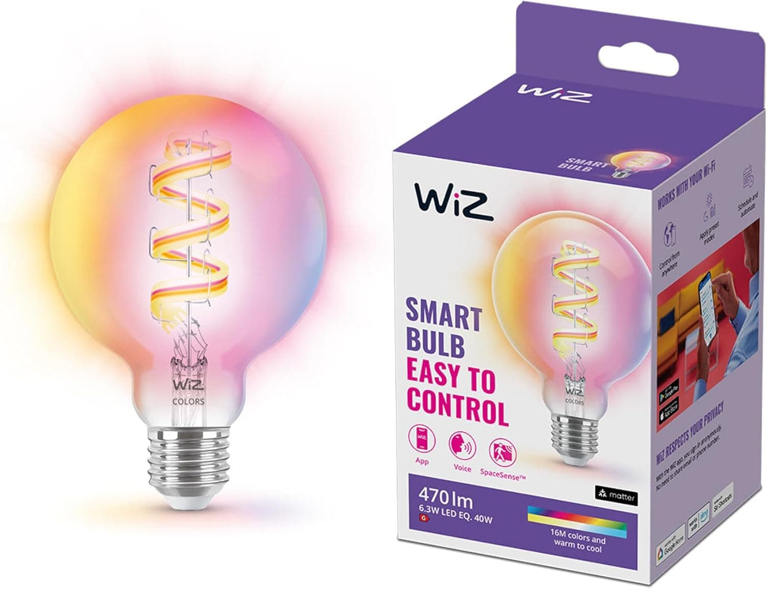 WiZ - Plafão LED inteligente SuperSlim 22 W a cores, Wi-Fi, compatível com Alexa e Google Home, tecnologia SpaceSense e Matter, preto 