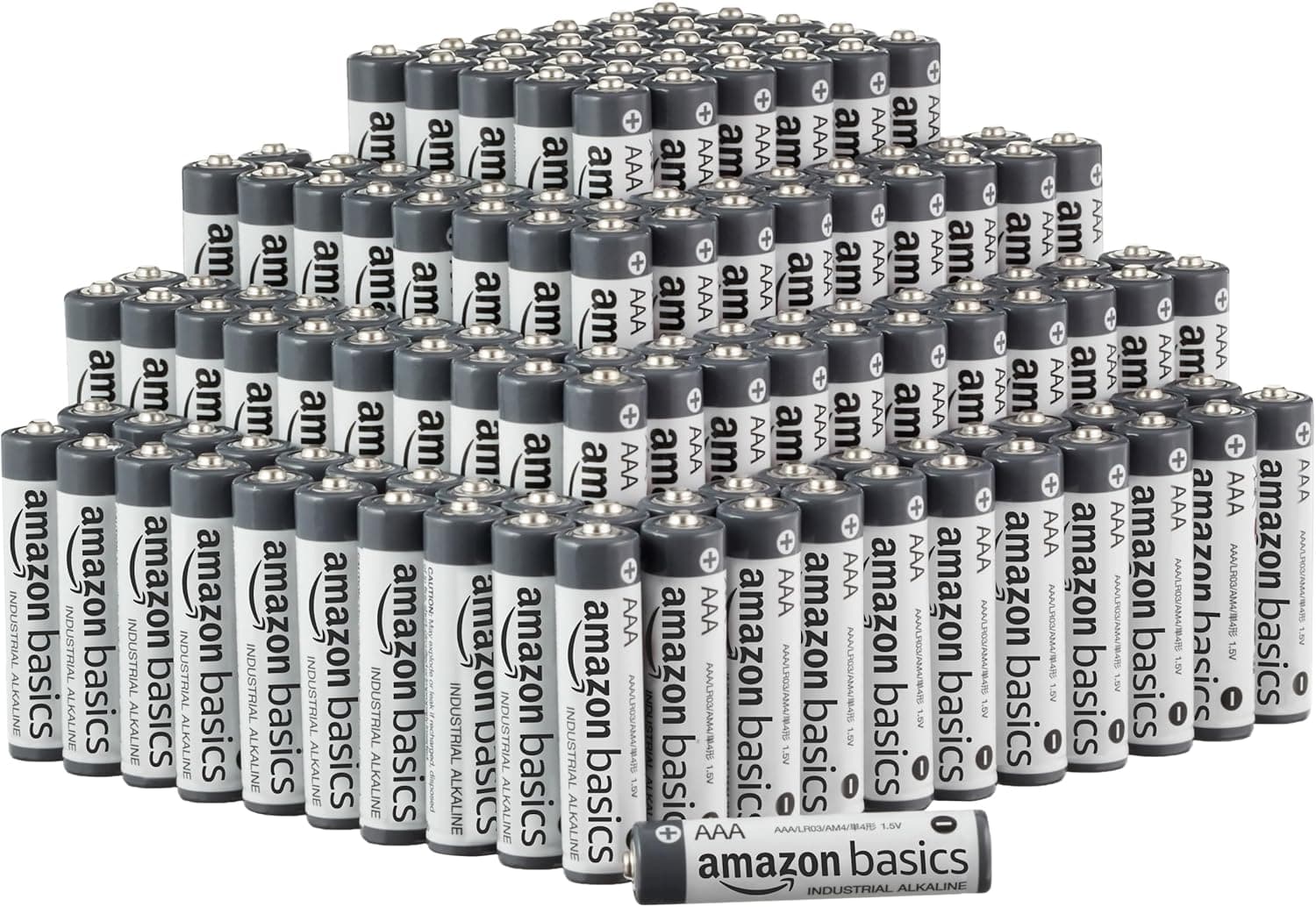 Amazon Basics - Pacote de 200 pilhas industriais alcalinas AAA, 1,5 volts, vida útil de 5 anos