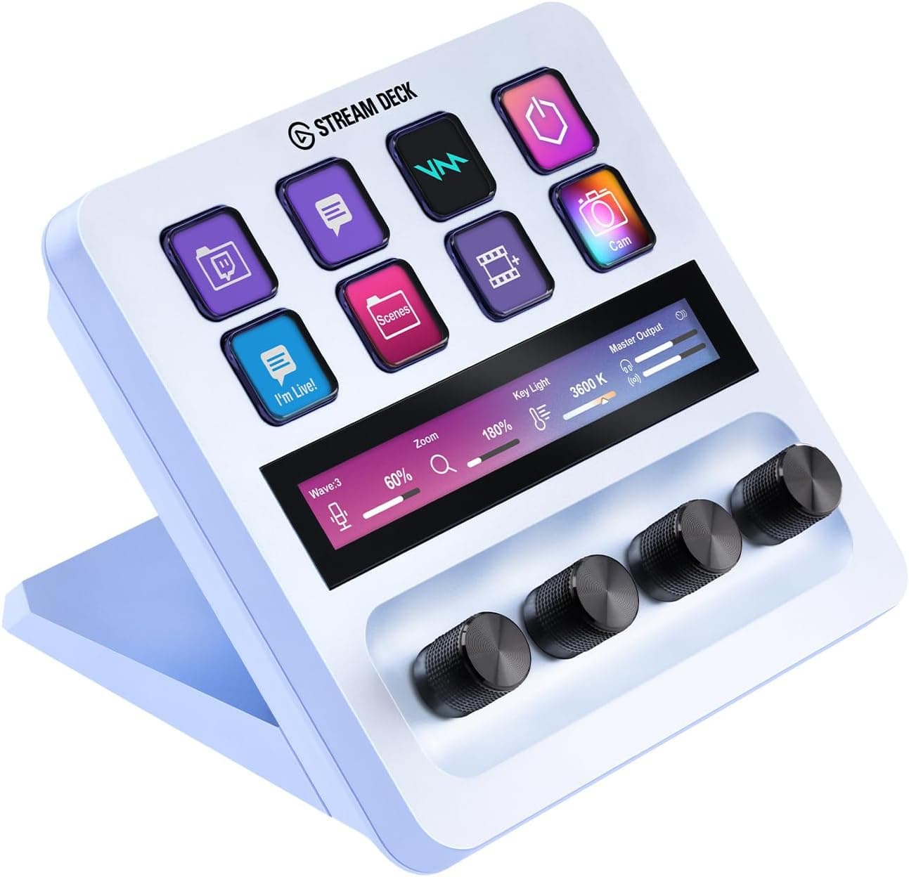Elgato Stream Deck White, misturador de áudio, controlador de direto e estúdio para streaming, jogos, com banda tátil, mostradores, teclas LCD personalizáveis, funciona com Mac, PC