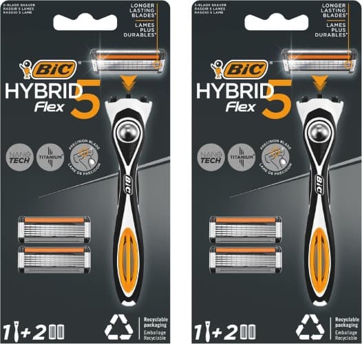 BIC Hybrid 5 Flex | Aparador recarregável com 5 lâminas de titânio e 2 recargas x 2