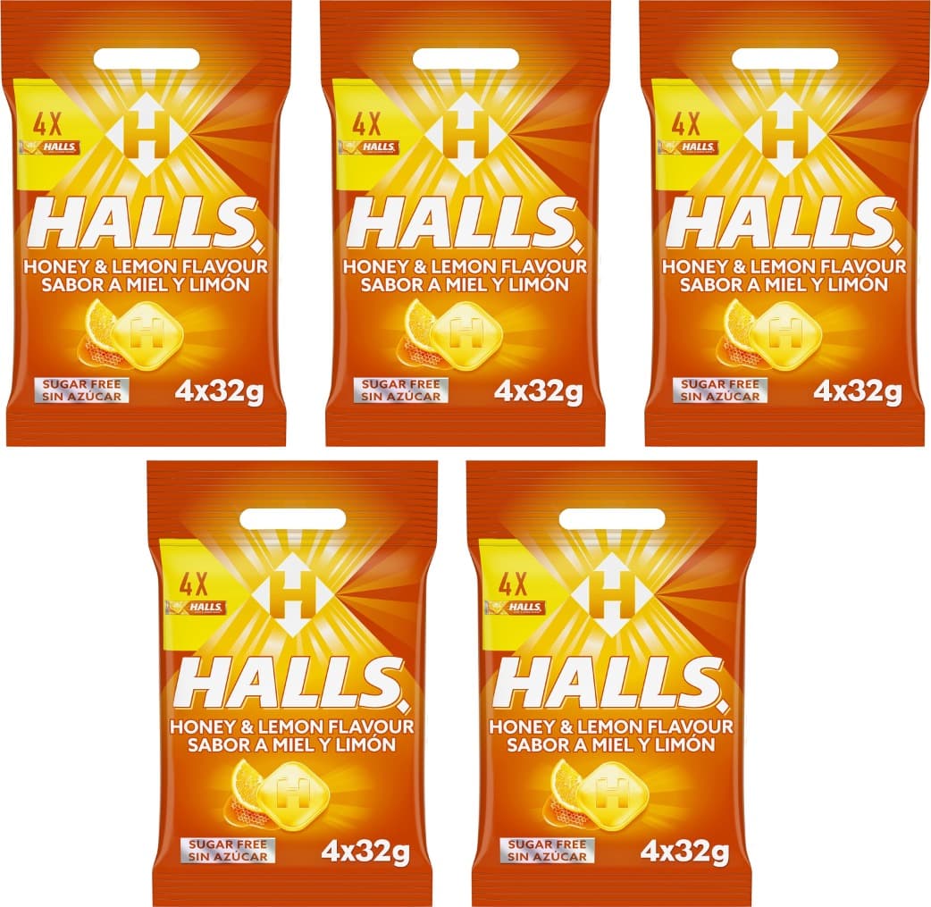 Halls Caramelos duros sabor mel e limão, 4 x 32 g, 5 pacotes