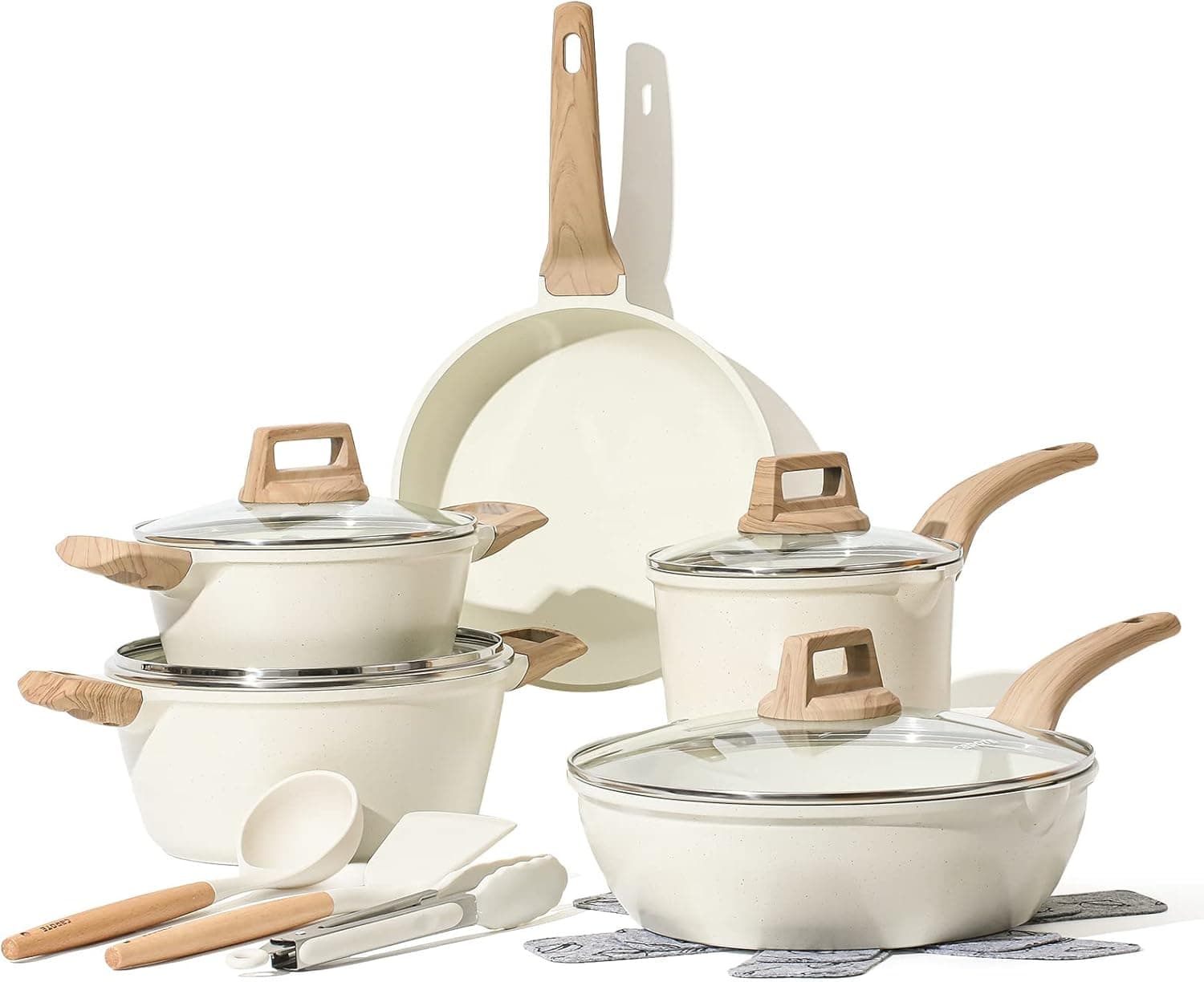 CAROTE Conjunto de frigideiras antiaderentes, 14 peças, frigideiras de indução 24 cm, panelas de cozinha 1,7/2,3/4 L, Wok 28 cm