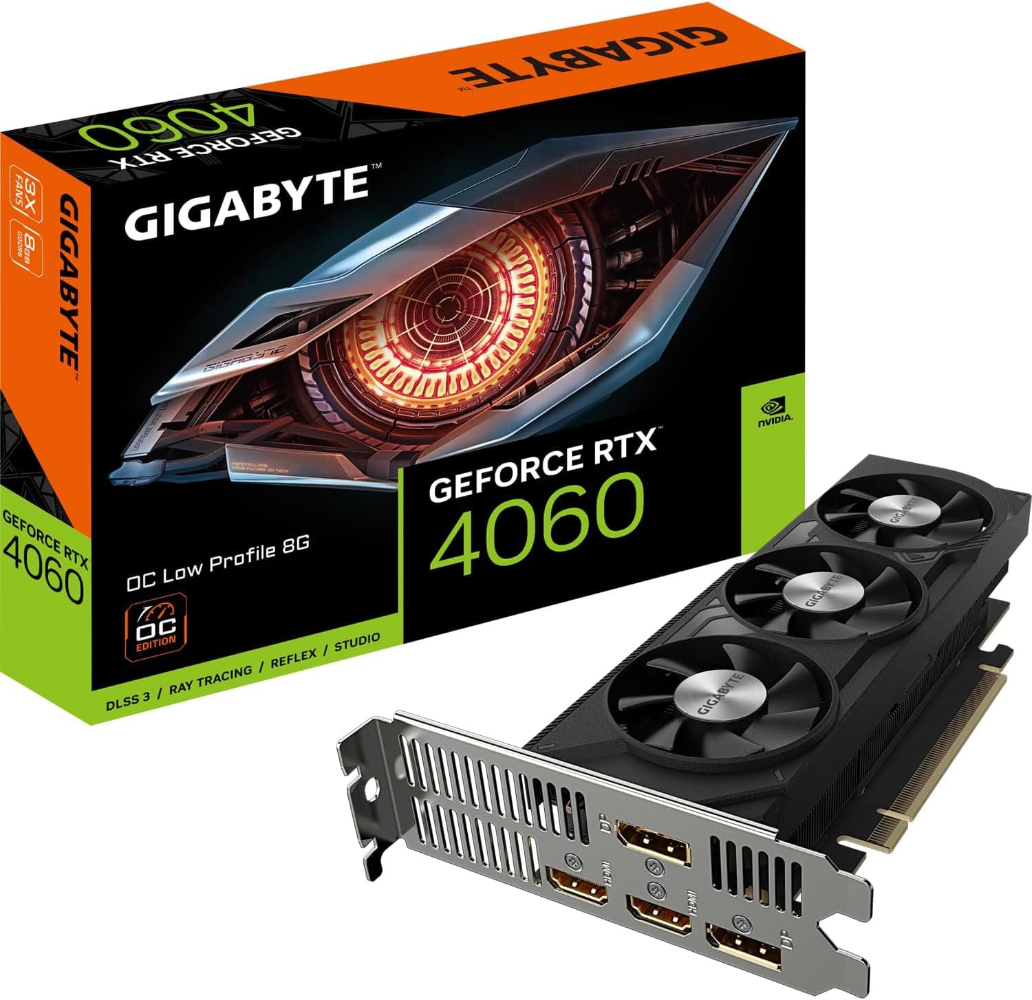 Gigabyte NVIDIA GeForce RTX 4060 OC Low Profile Targeta gráfica - 8 GB GDDR6, 128-bit, PCI-E 4.0, 2475 MHz Core Clock, 2 x DP 1,4, 2 HDMI 2.1a, NVIDIA DLSS 3 - GV-N4060 OC-8GL