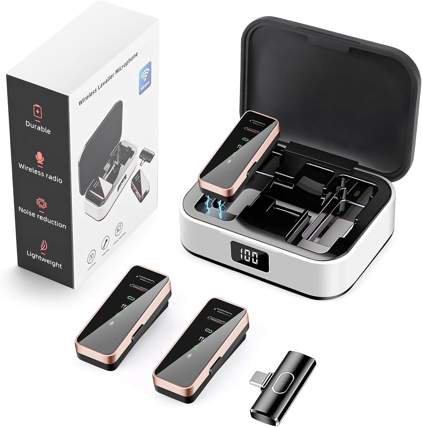 Microfone sem fio, microfone lapela para iPhone iPad Android computador, mini microfone sem fios com estojo de carregamento, microfone sem fios lapela para TikTok Youtube Facebook Vlog