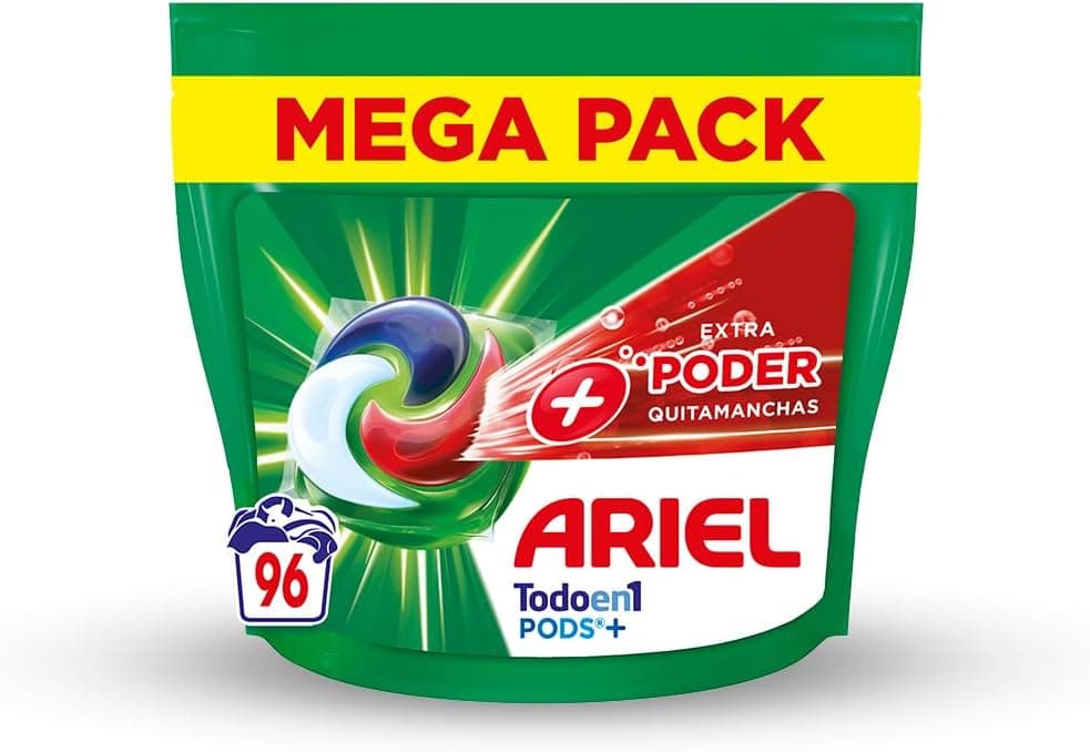 ARIEL PODS Tudo em 1 detergente máquina de lavar líquido em cápsulas/comprimidos, 96 lavagens (8 x 12), sabão de limpeza profunda, mais poder extra tira-manchas