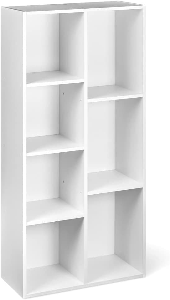 Amazon Basics Prateleira com 7 compartimentos, prateleira de escritório, livraria, sala de estar, quarto, balde, branco, 50 x 24 x 106 cm