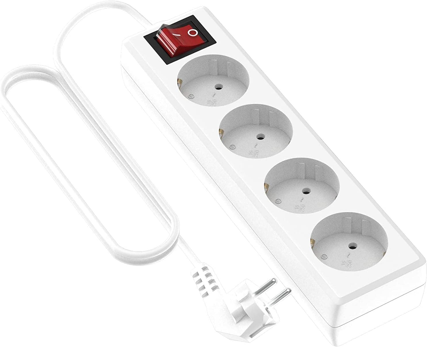 Garza Power | Extensão elétrica com 4 tomadas e interruptor, cabo de 3 metros, proteção infantil, até 3680 W
