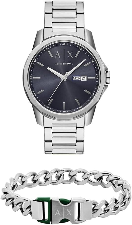 Armani Exchange | Relógio em aço inoxidável prateado com pulseira para homem