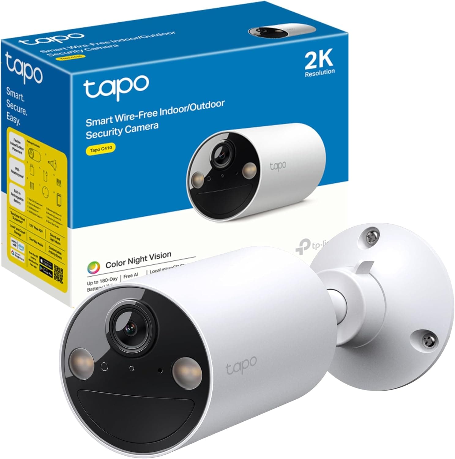 Tapo C410 - Câmara Wi-Fi de bateria para exterior/interior, 2K 3 MP, 6400 mAh, detecção de pessoas por IA, visão noturna colorida, não requer hub, compatível com painel solar