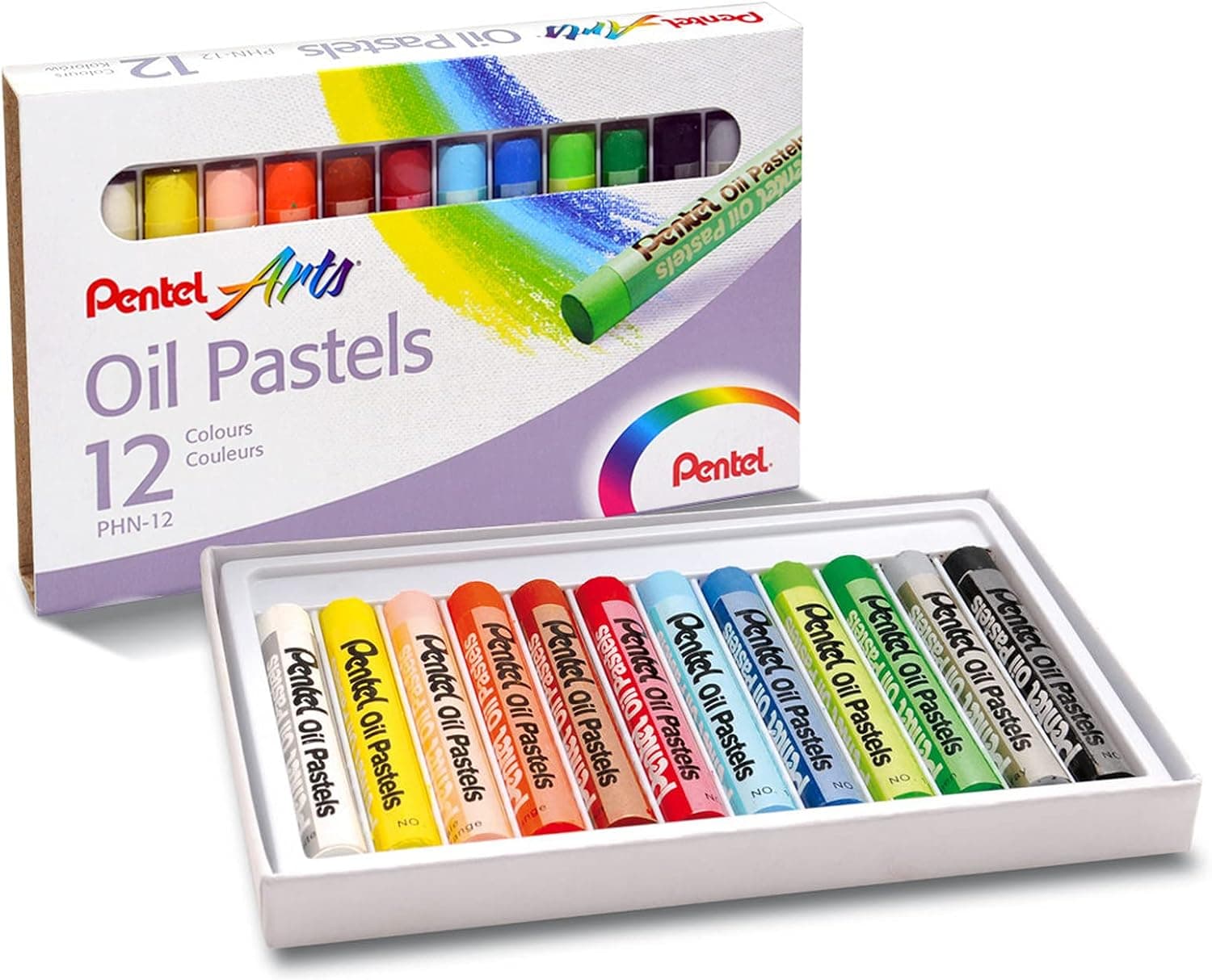 Pentel PHN-12 - caixa de 12 lápis de cera, cores sortidas