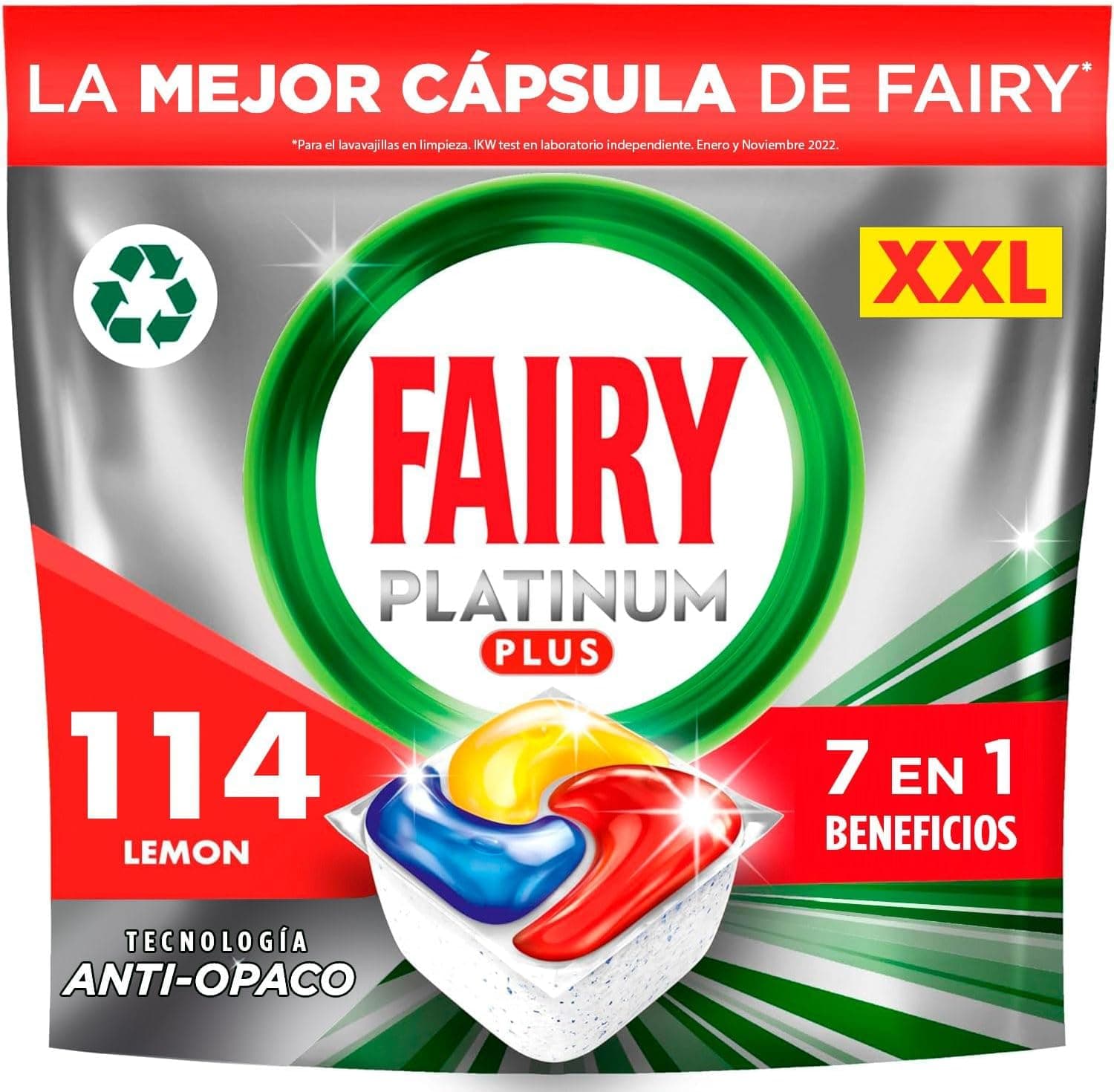 Fairy Platinum Plus, tudo em 1, pastilhas para máquina de lavar louça, 114 cápsulas de lavar louça, limpeza profunda e extra brilho, fragrância limão