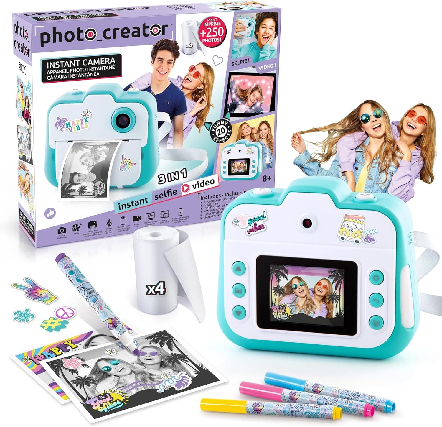 Canal Toys CLK001 | Câmara instantânea infantil com função selfie vídeo e papel térmico para 250 fotos