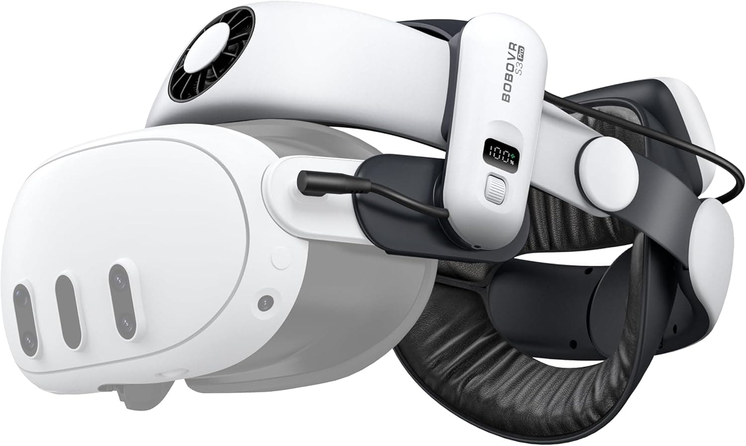 BOBOVR S3 Pro Bateria correia de cabeça, ar condicionado principal e pacote de bateria intercambiável a quente de 10000 mAh, compatível com Meta Quest 3/Quest 3S