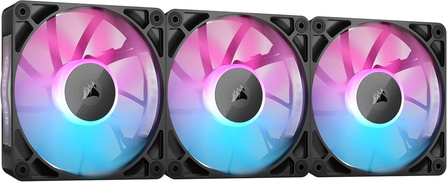 CORSAIR iCUE Link RX120 Ventiladores PWM RGB de 120 mm com iCUE Link System Hub - Rolamento de cúpula magnética - pacote triplo - preto