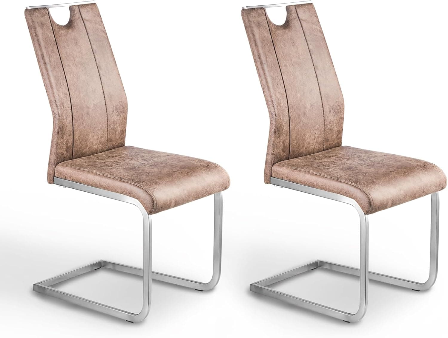 HeYork Conjunto de 2 cadeiras cantilever - castanho, estrutura de metal, cadeira de jantar, cadeira de cozinha, cadeira de sala de estar, cadeira de visita, capacidade de carga 120 kg