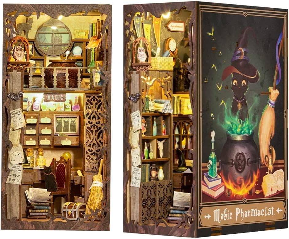 Cutefun Casas de bonecas em miniatura de madeira com candeeiros LED, Book Nook casa em miniatura para montar kit de artesanato DIY, ideia de presente criativo (SZ05)